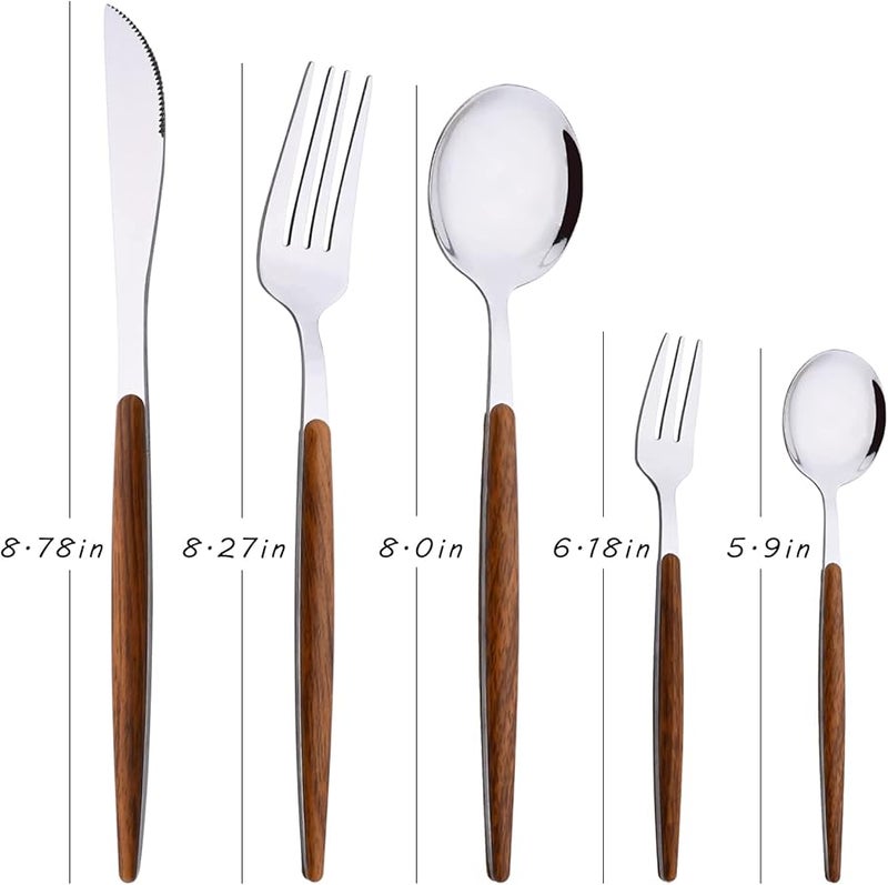 Brown Silver Pointed Handle 10 Piece Flatware Set for 2 Stainless Steel Cutlery Set - Image 2